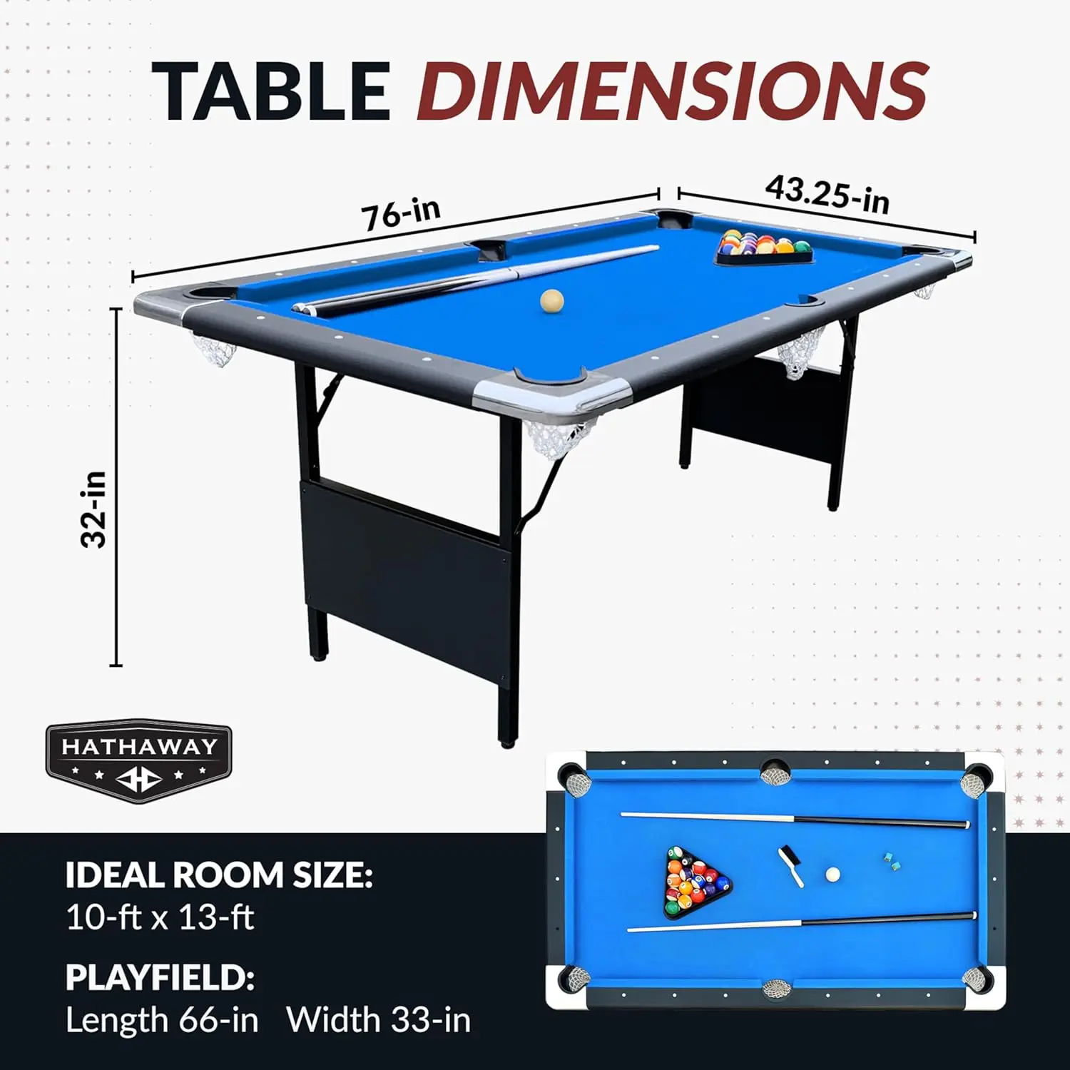 6 Ft Portable Pool Table, Adults Folding Billiards Tables for Game Room with Easy Foldable Storage