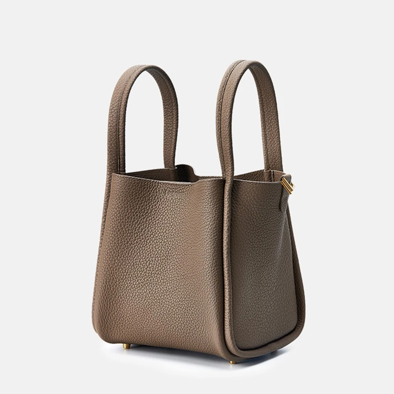 Fashion Women Pu Leather Handbag 2025 New Tide Versatile Solid Color Simple Large Capacity Lock Catch Bucket Bag Wristlet Wallet