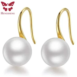 Orecchini di perle d'acqua dolce coltivate bianche da 8-9 mm per le donne Orecchini a gancio pendenti con perle coltivate d'acqua dolce in argento sterling 925