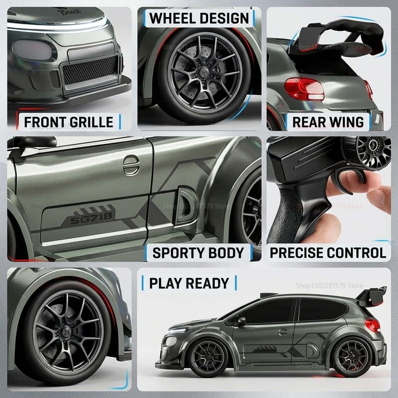2026 NEW SG718 Raceway Drifting RC Car 4WD 1:24 Scale High Speed 20KM/H 2.4G RC Racing Toy Car with LED Light For Children Gifts