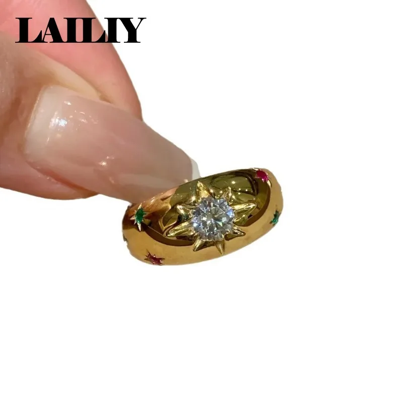 925 Sterling Silver 18K Gold Jewelry Dopamine Star Eight Pointed Star Diamond Adjustable Ring For Women Fashion Jewelry