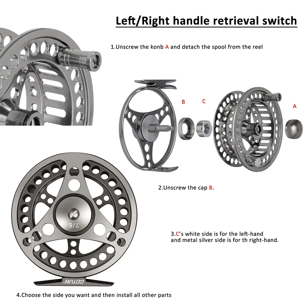 Goture 3/4 5/6 7/8 9/10 WT Fly Fishing Reels CNC-machined Large Arbor Fly Reel 2+1BB 1:1 For Trout Pike Carp Fishing Accessories