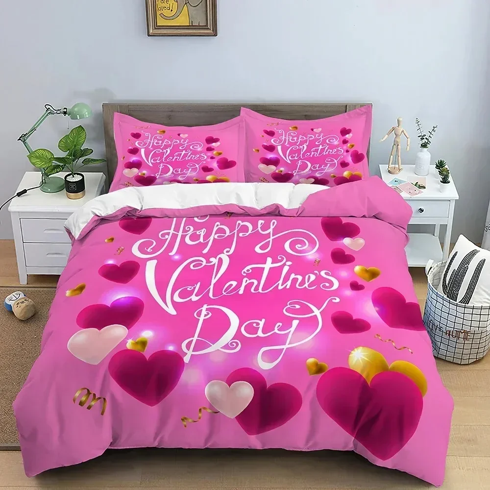 

New 3D Love Heart Duvet Cover Valentines Gift Bedding Set for Girls Women Couples Soft Polyester Quilt Cover Home Textile