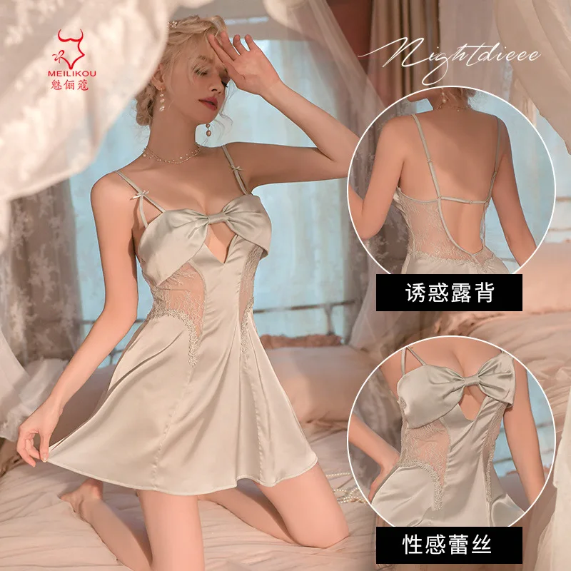 

Sexy Pajama top top new style big bow hollowed out seduction sling skirt sweet home dress 1939