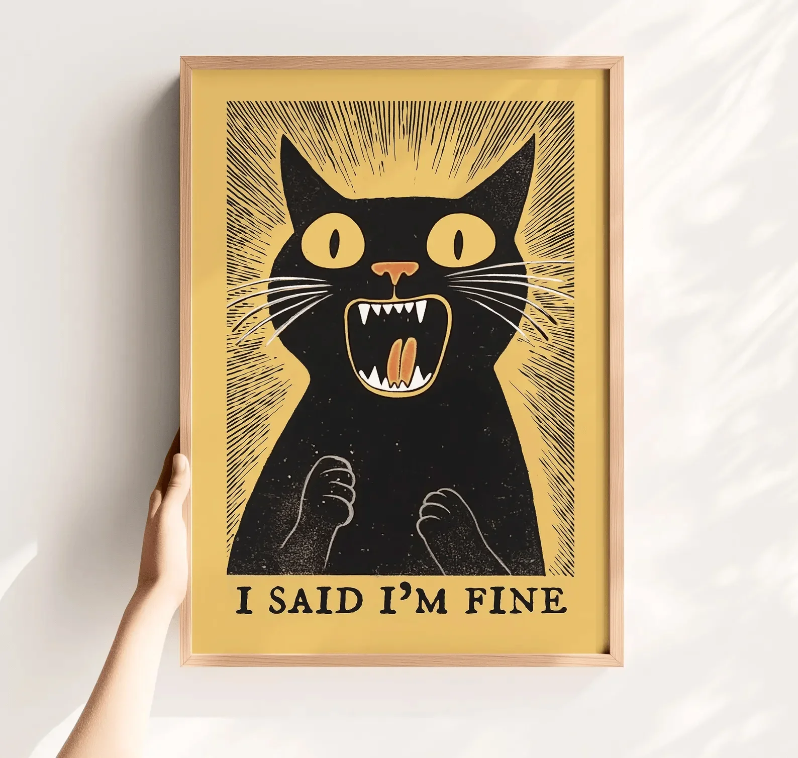 I Said I'm Fine Print Mood Jokes Wall Art Printable Funny Black Cat Poster Digital Retro Print Weird Art Office Humor