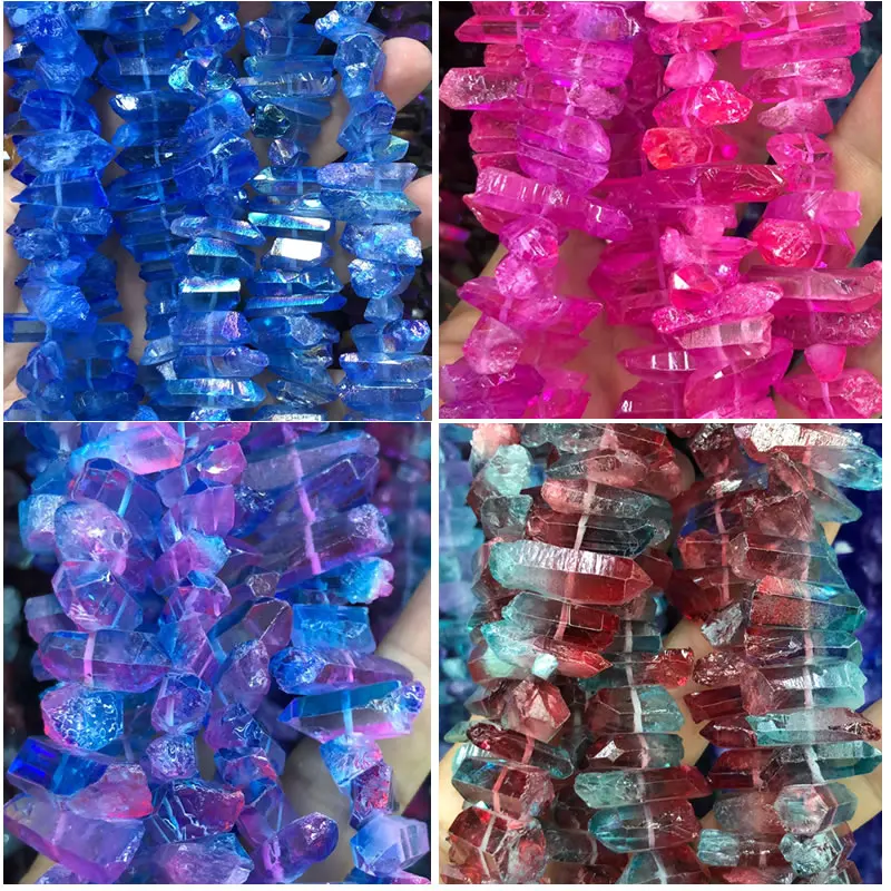 wholesale Graduated Crystal Stick Beads Electroplated Color Irregular Loose Spacer Point Bead For Jewelry Making Handmade Diy15