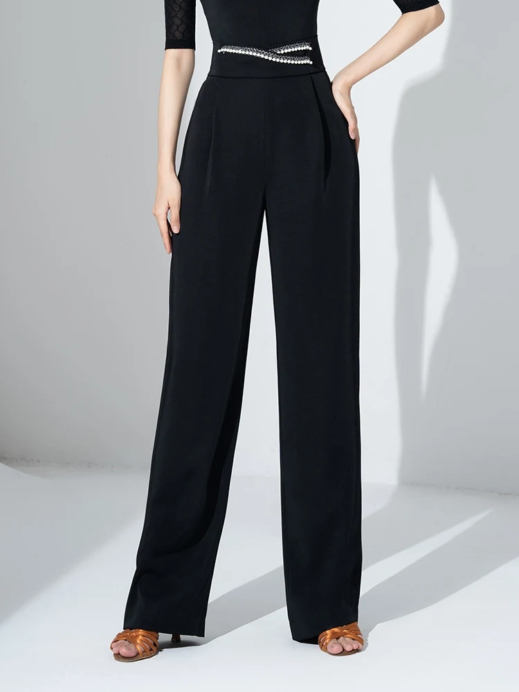 Mulheres trajes de dança latina cintura alta calças de perna reta salão de baile moderno dança tango samba dança prática wear dql11651