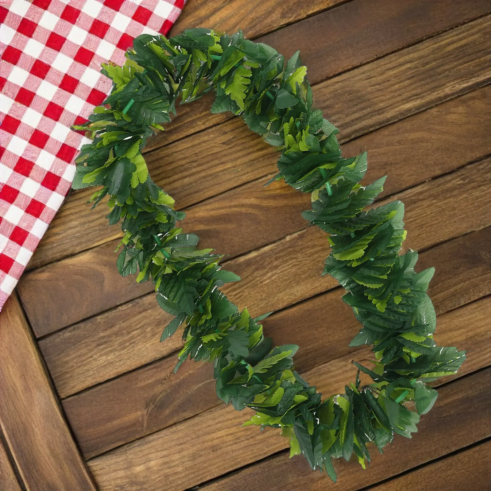 2Sets Hawaiian Artificial Green Leaf Garland Realistic Fabric Headband Necklace Bracelet for Tropical Luau Beach Pool Dance view 6