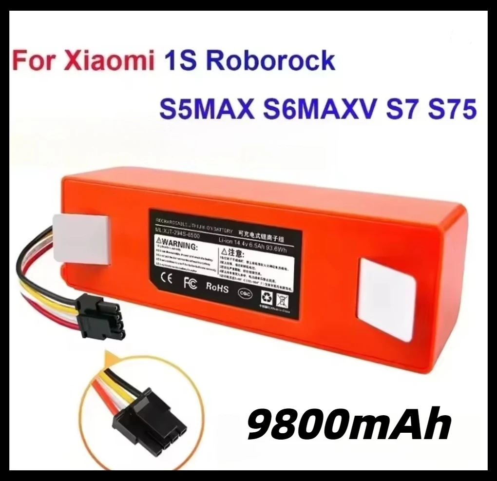

brr 2p4s 5200s 14.4V 9800mAh Robotic Vacuum Cleaner Replacement Battery For Xiaomi Roborock S55 S60 S65 S50 S51 S5 MAX S6 Parts