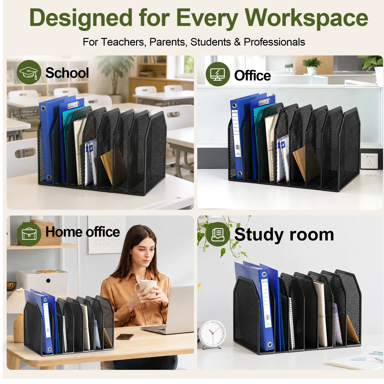 Desk File Storage Rack, Widened Metal Organizer with Metallic Paint Coating for School, Office & Study Room