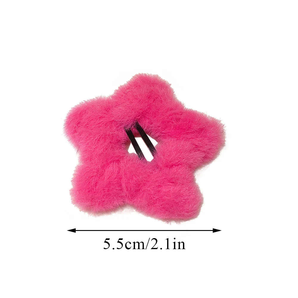 Korean Fashion Winter Plush Star Hair Clips Furry Faux Fur Barrette Hairpins BB Clip Hair Accessories Y2K Sweet Fluffy Headwear