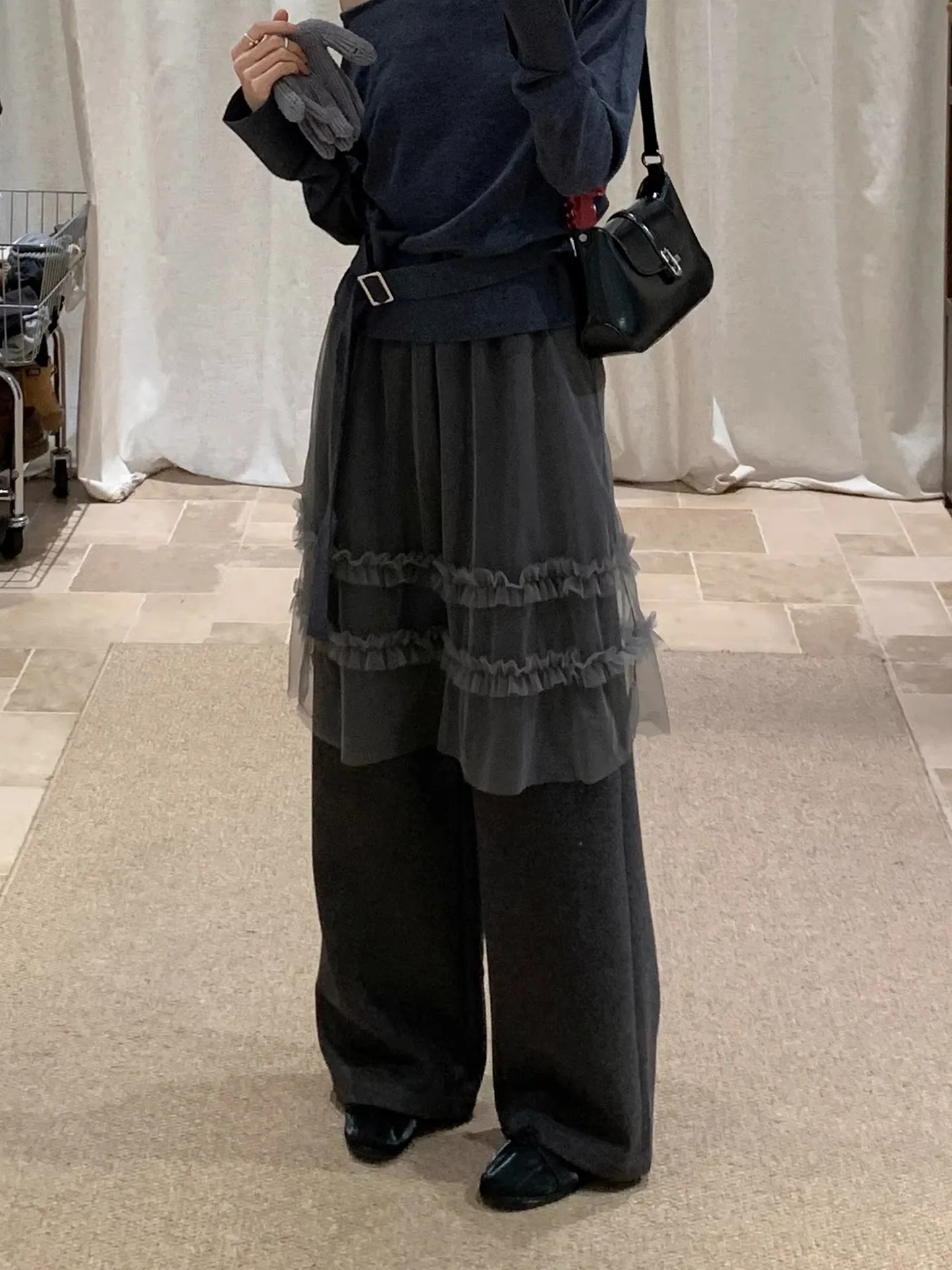 

BRIVIN Korean Sle Loose Women's Casual Pants ey Me Curtain Fce Lined Wide Leg Pants High Waist Elastic Waisand