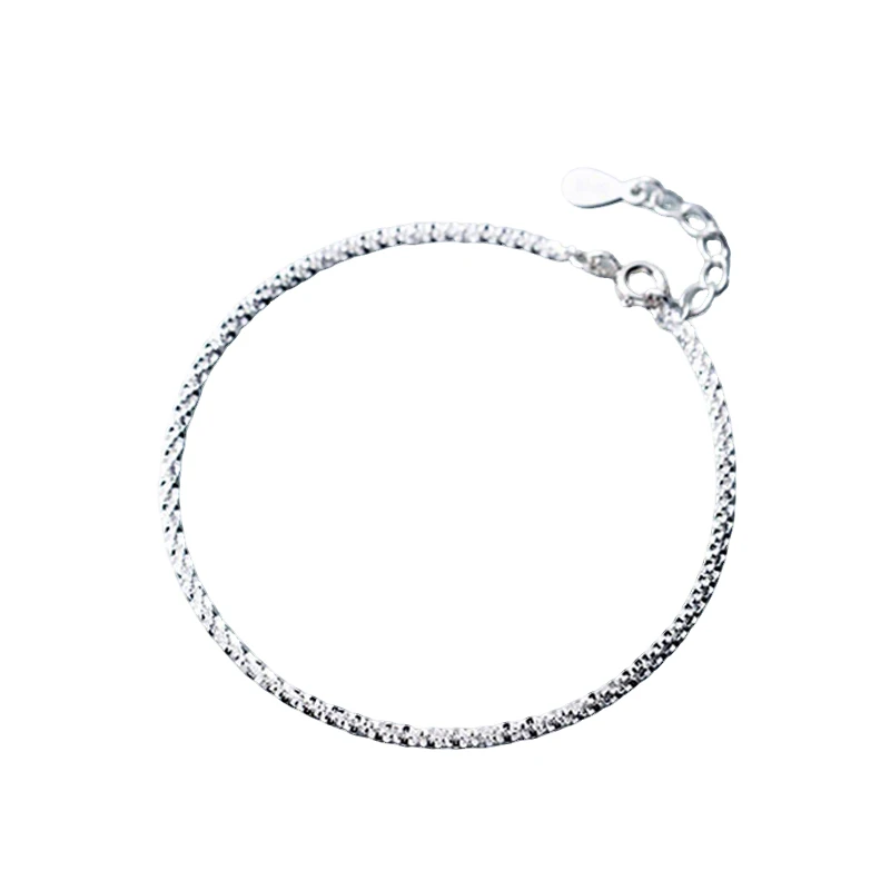 925 Sterling Silver Sparkle Flat Chain Bracelet Minimalist Shiny Bling Fine Wrist Jewelry For Women Daily Wear