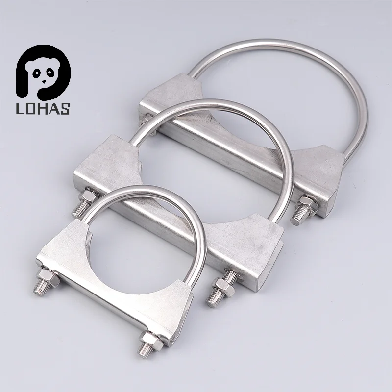 1Pc 304 Stainless Steel U-Screw Irregular Bolt With Baffle And Nut M8 Exhaust Pipe Clamp