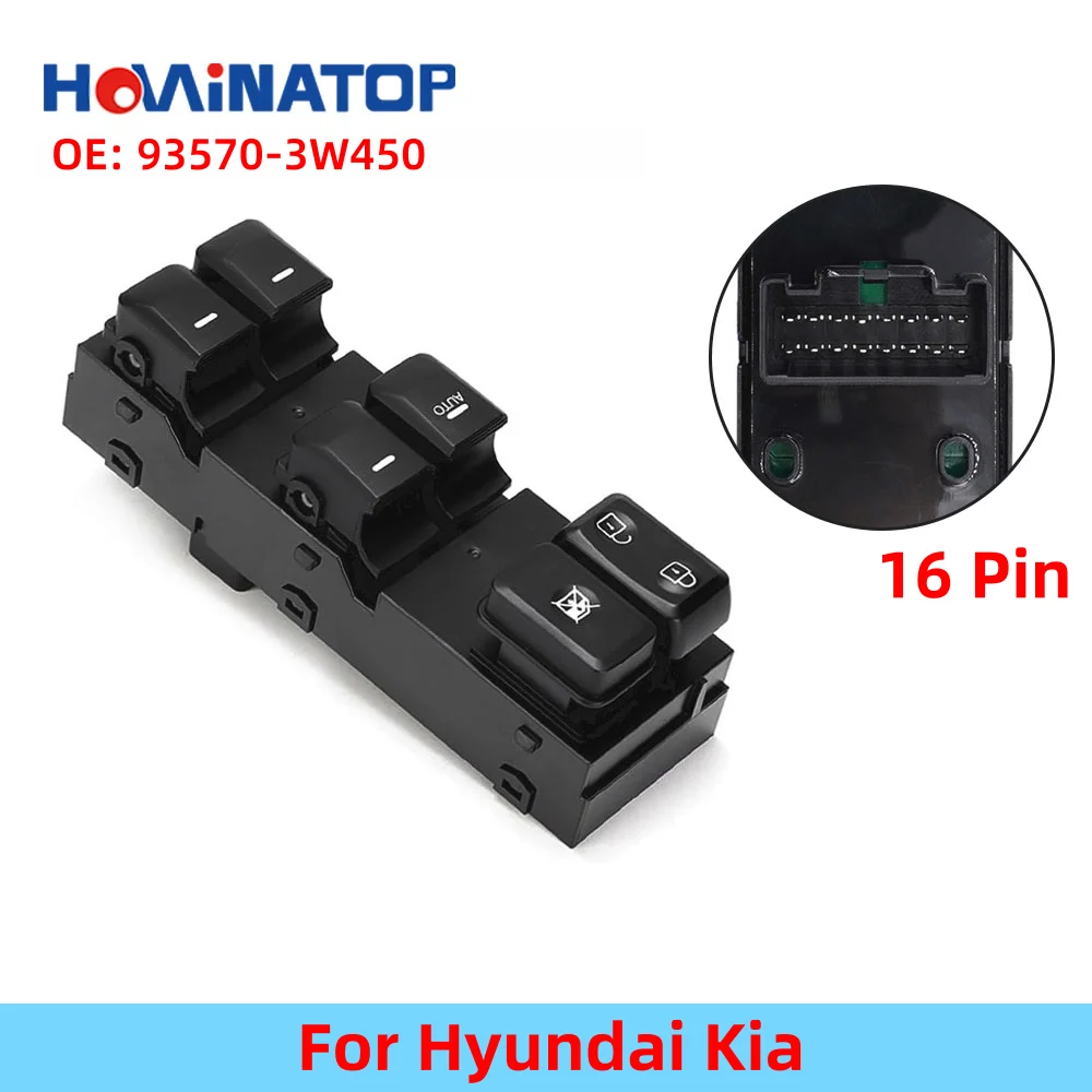 HOWINATOP 93570-3W450 16 Pin LHD Master Power Window Control Switch For Hyundai Kia High Quality OEM Replacement