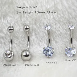 50PCS Surgical Steel Double CZ Ball Gems Navel Belly Ring Button Bar Navel Rings Banana Barbells Body Piercing Jewelry 14G