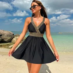 Wire Straped Swimsuit 2024 Women Two Piece Swim Dress Padded Swimwear Female Solid Bather Bathing Swimming Suit Summer Beachwear