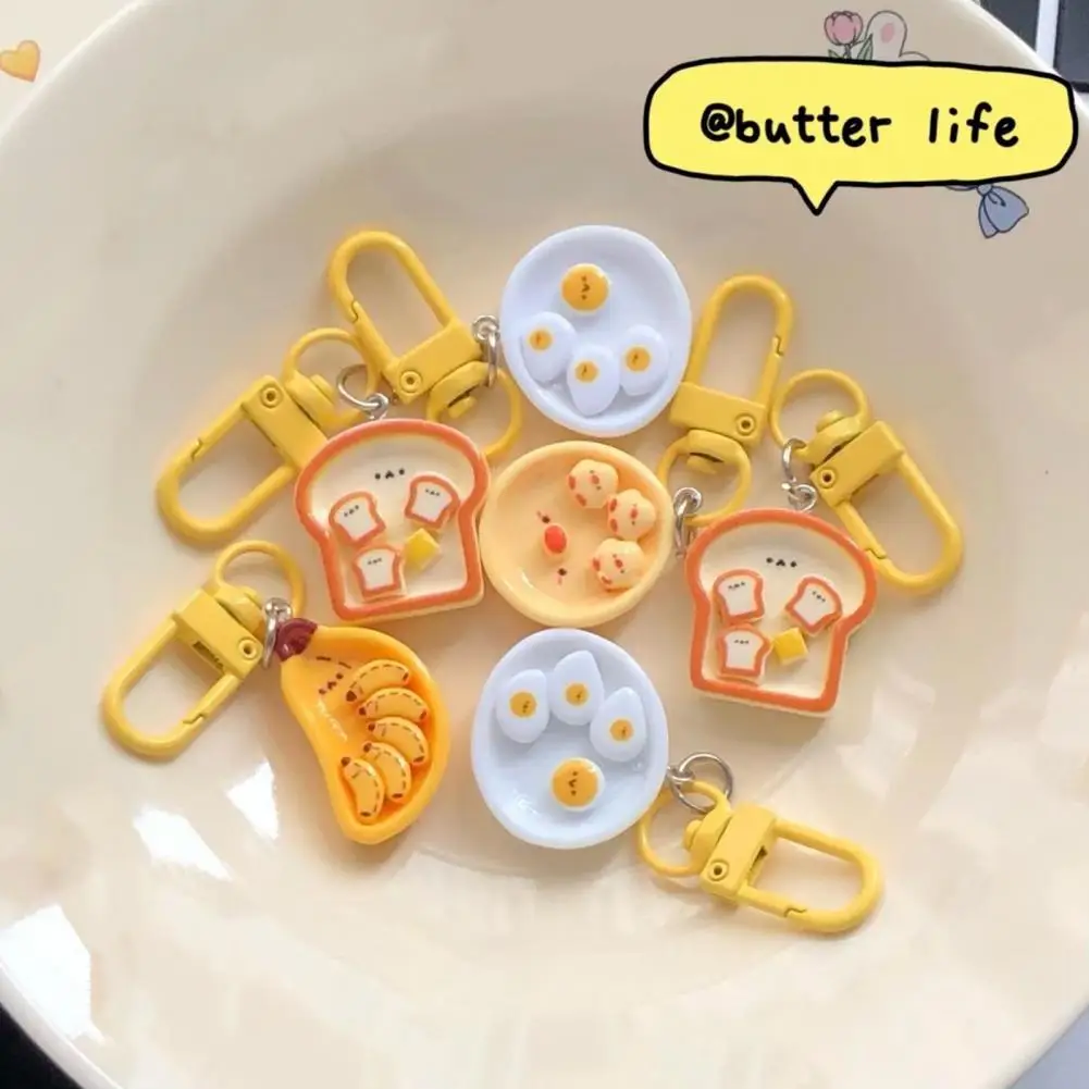 Chick Pendant Keychain 4pcs Poached Egg Keychain Set Cartoon Food Pendant Collection Funny Simulated Breakfast Charms for Wallet