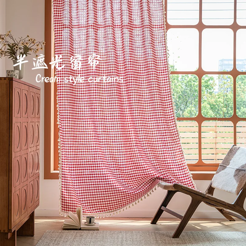 Buffalo Plaid Check Curtains, Semi-Blackout Red and White Buffalo Checkered Window Drapes for Farmhouse Bedroom Living Room