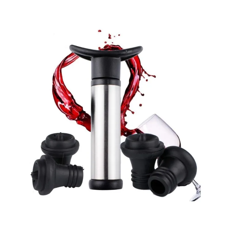 Vacuum Wine Saver Set, Pump Preserver with 4 Vacuum Wine Stoppers for White / Beer Wine, Stainless Steel, Keep Wine Fresh