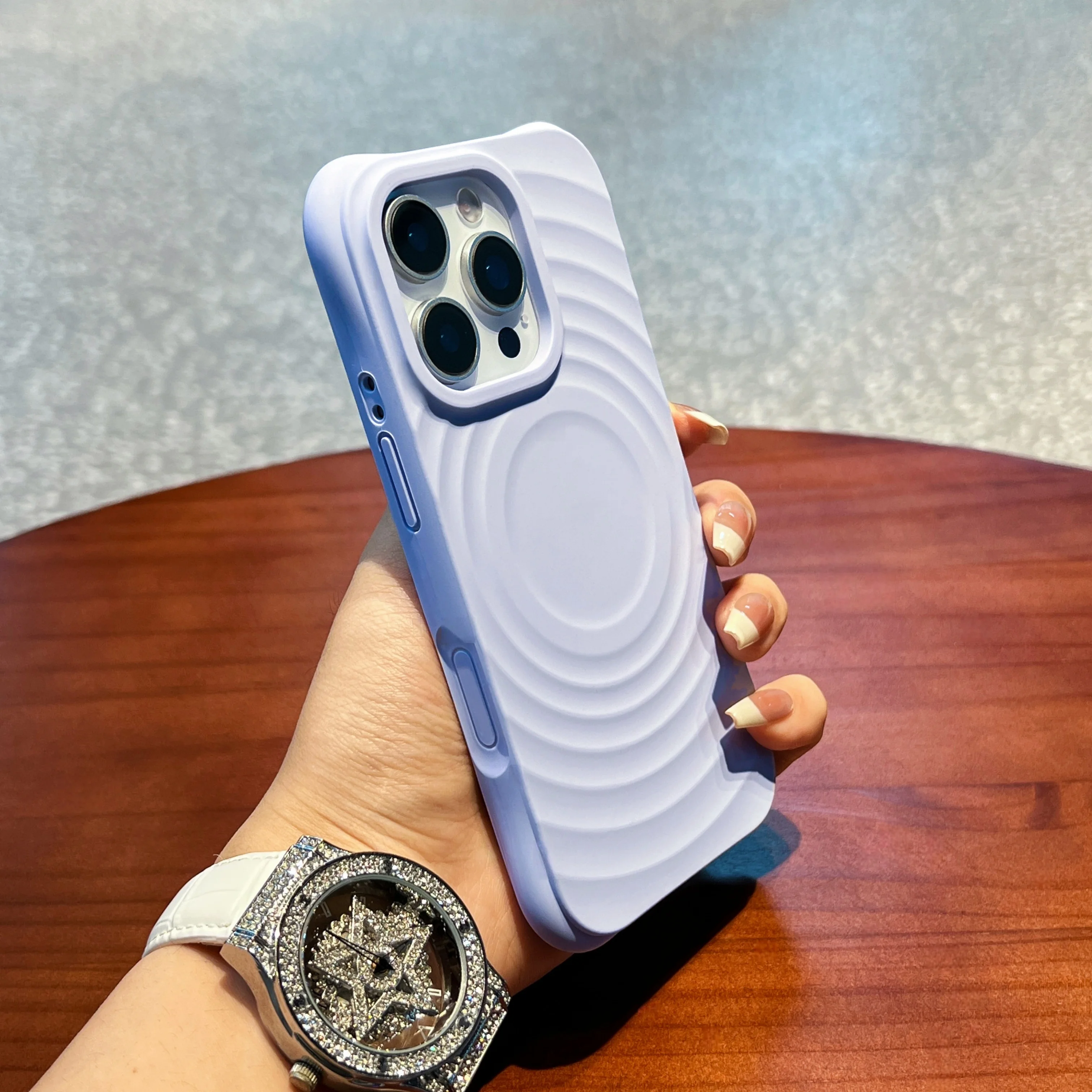 Ripple Wireless Charging Magnetic Liquid Silicone Phone Case With Camera Control Button For iPhone 16 Pro Max, Slim Fleece Cover