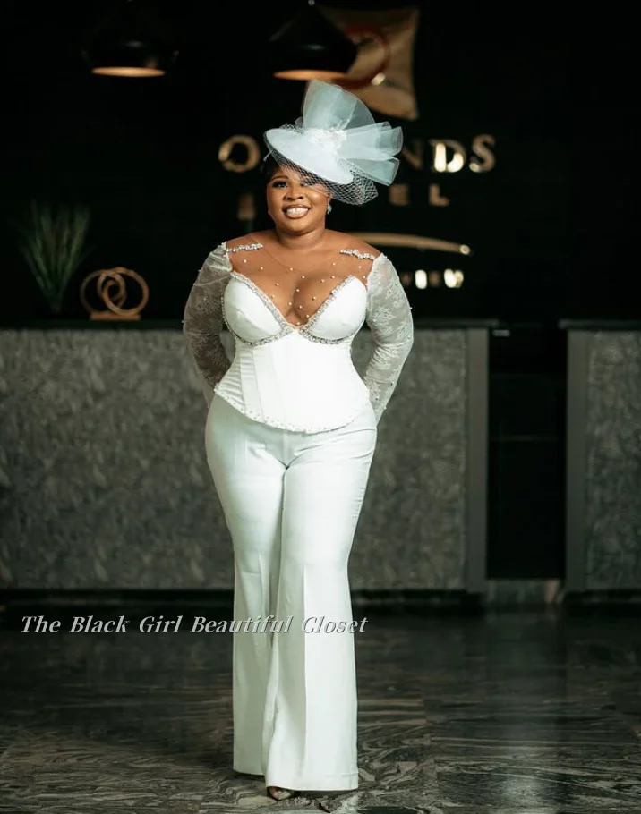 Customized Round Neck Tulle Round Neck Wedding Party Dress Mom Dress Lace Long Sleeve Splicing Short Hem Straight Trouser Suit