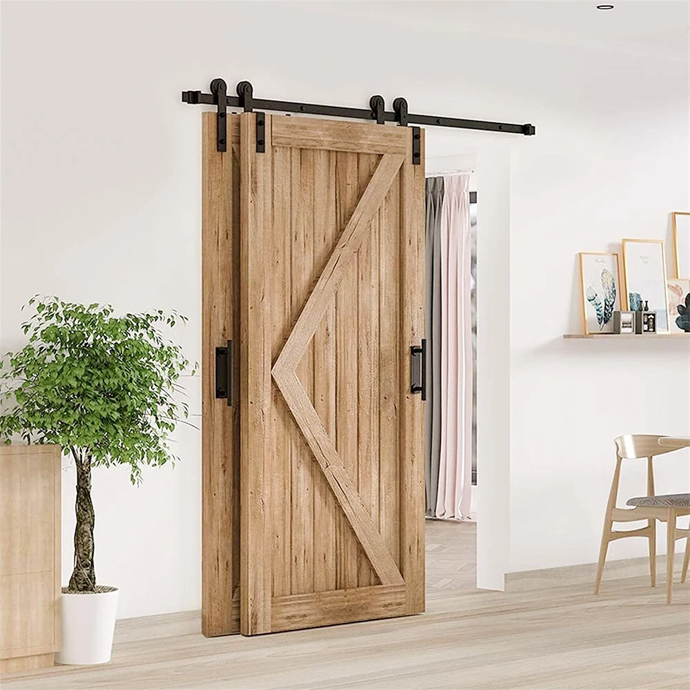Imagem -03 - Eu-em Forma de Bypass Deslizante Porta do Celeiro Kit de Ferragem Porta Dupla Trilha Dobrado Gancho Sistema 4-9.6ft