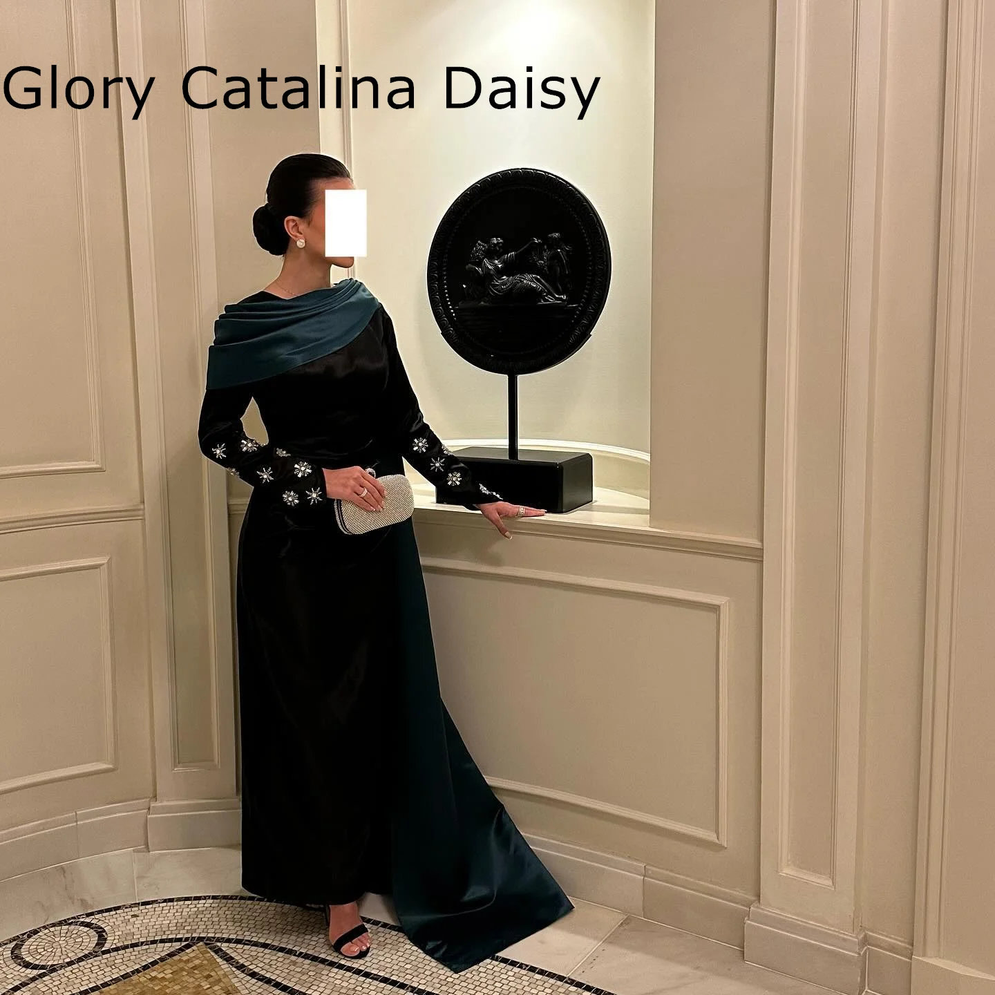 Long Sleeves Evening Dress Elegant Black Prom Dresses Watteau Train Saudi Arabia Formal Party Dress A-line Cocktail Gowns 2024