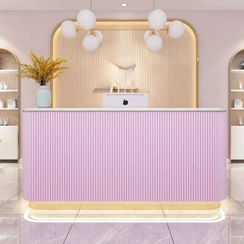 Pink Nail Salon Round Small Reception Desk Counter Salon Reception Desk