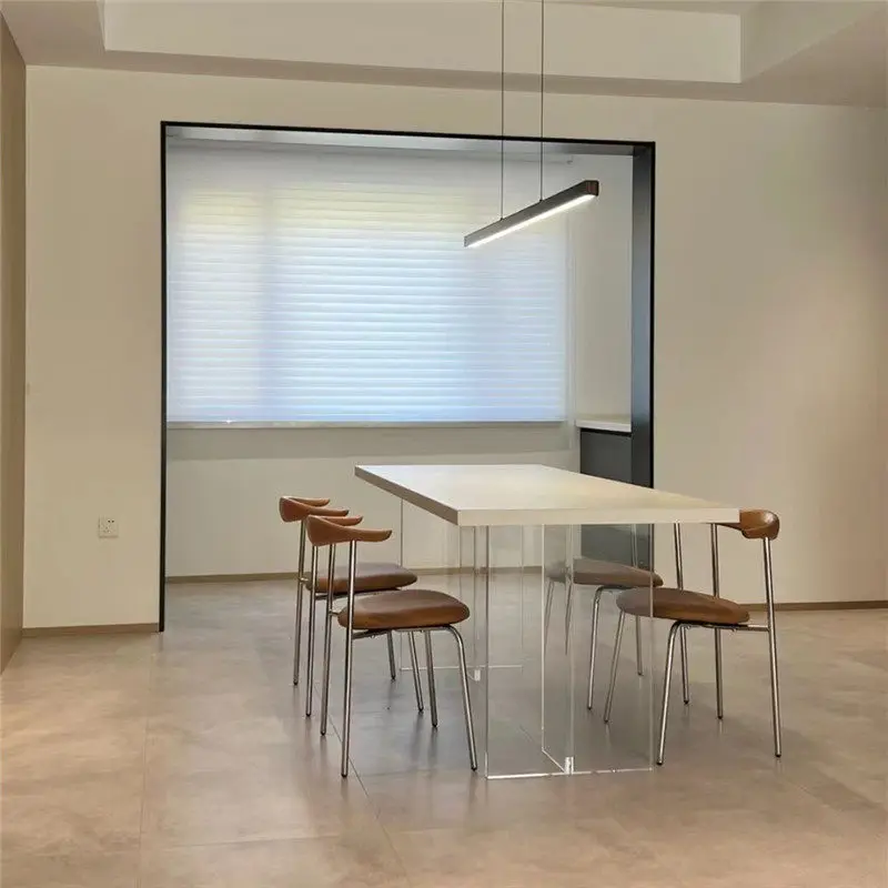Small apartment hanging rock slab dining table acrylic suspended dining table