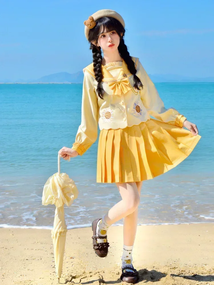 Traje de uniforme JK de estilo universitario, traje de marinero de manga larga, falda superior, conjunto de dos piezas, dulce y lindo japonés, primavera y otoño, estudiante Kawaii