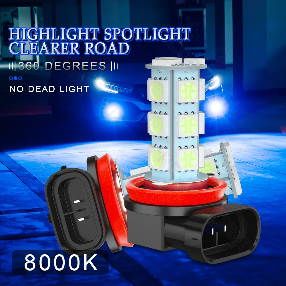 CHUSYYRAY 2PCS Car lights H11 Super Bright LED Headlights High Low Beam Fog Light Bulb White 6000K Car accsesories