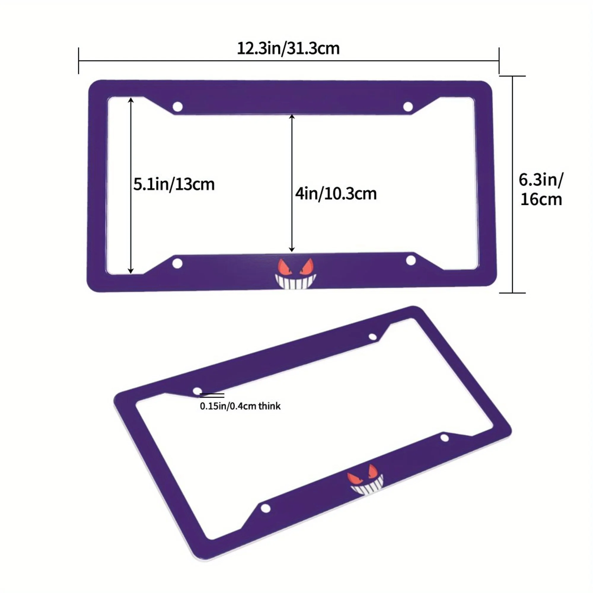 1pc Aluminum Innovative Design of License Plate Frame,Purple,Evil Smiling Face,Gift for Friends,For Decoration,31X16cm