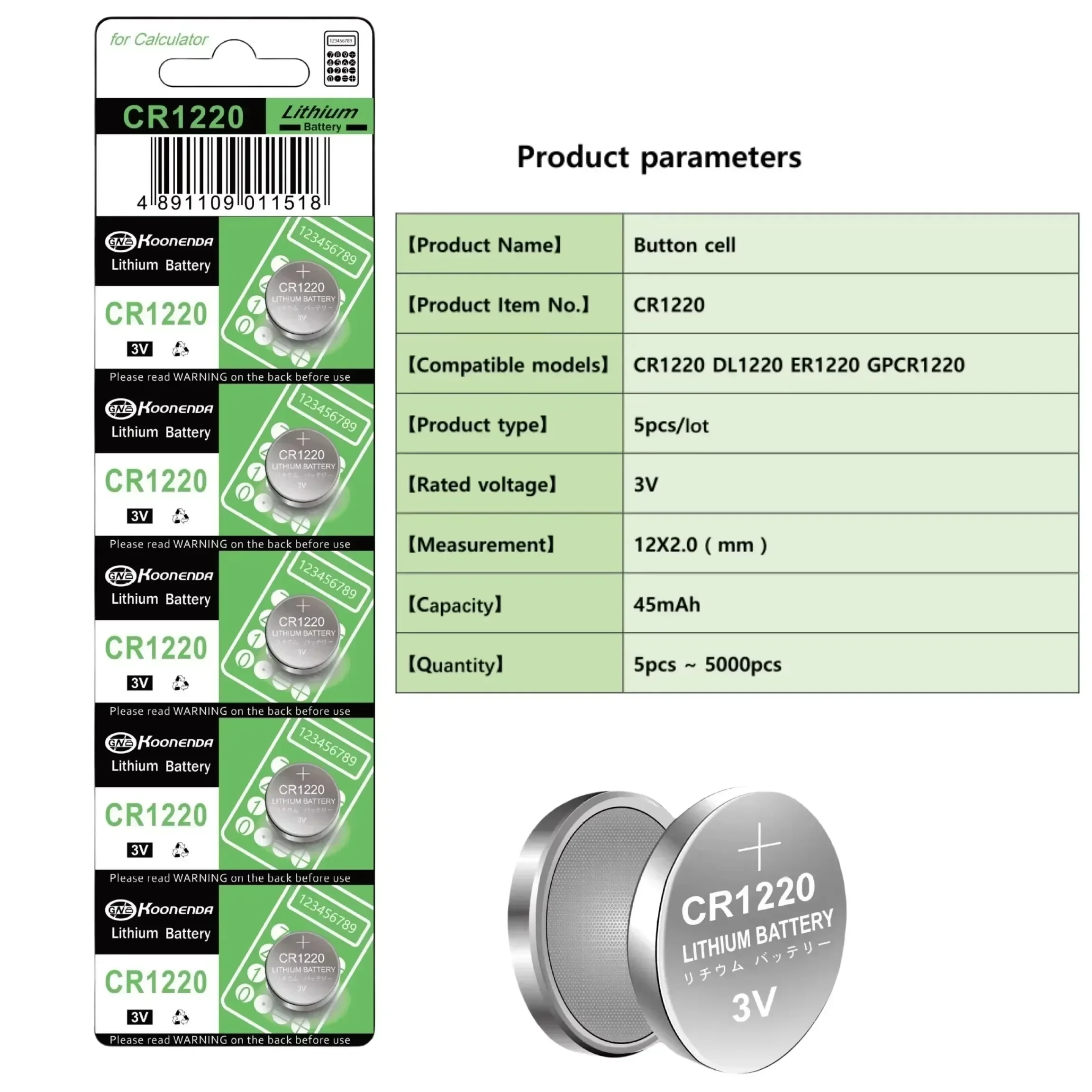 2-100pcs 45mAh CR1220 Button Coin Cell Battery For Watch Car Remote Key CR 1220 ECR1220 GPCR1220 5012LC 3V Lithium Batteies