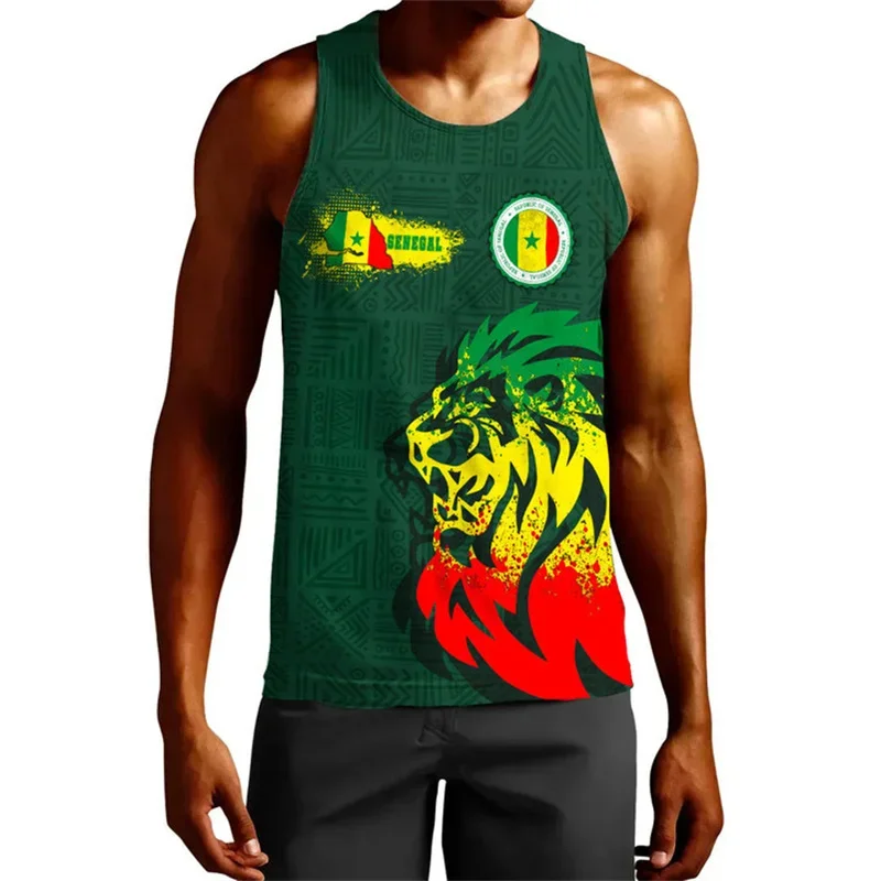 Senegal Flag Pattern Tank Tops Summer Fashion Sleeveless National Emblem 3D Printed Vest Casual Loose Outdoor Sports Mens Tees