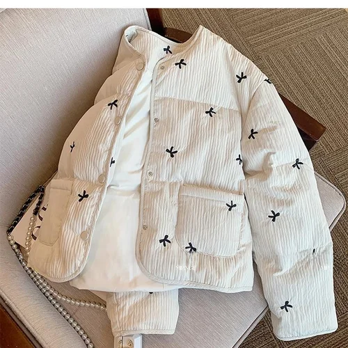 여성용 면 재킷 여성용 라운드 넥 면 재킷 여성용 라운드 넥 자수 빵 스타일 허리띠 면 재킷 면 코트 면 재킷 