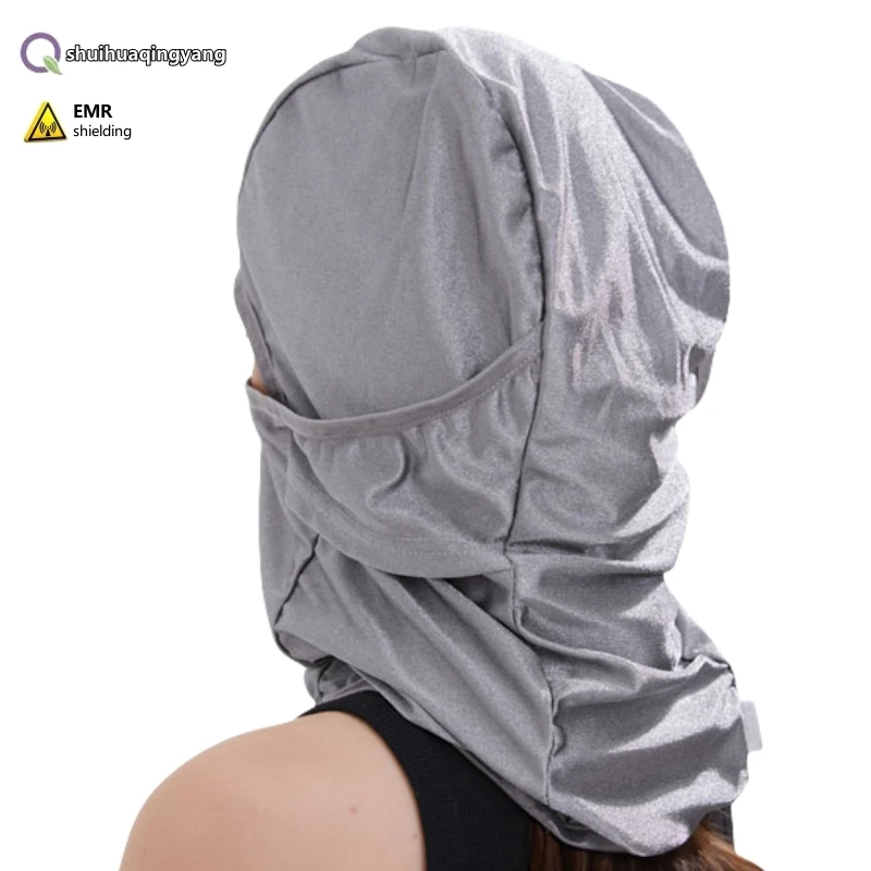 Electromagnetic radiation protective 100% silver fiber fabric head hood face, head, neck, thyroid protection Unisex head hood