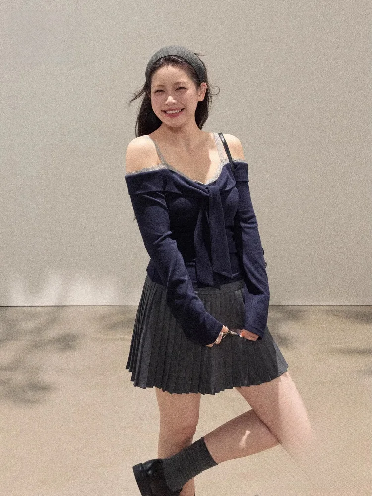 

Эффект похудения, кружево, плечо, колючий глаз, плиссированная юбка, комплект больших размеров, женский модный комплект с высокой талией для поездок на работу