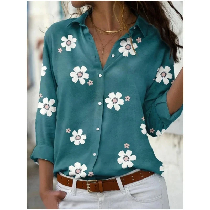 Elegant Sweet Floral Women's Shirt Tops Casual Long Sleeve Turn-down Collar Comfortable Casual Style Spring Autumn Shirt Blouses