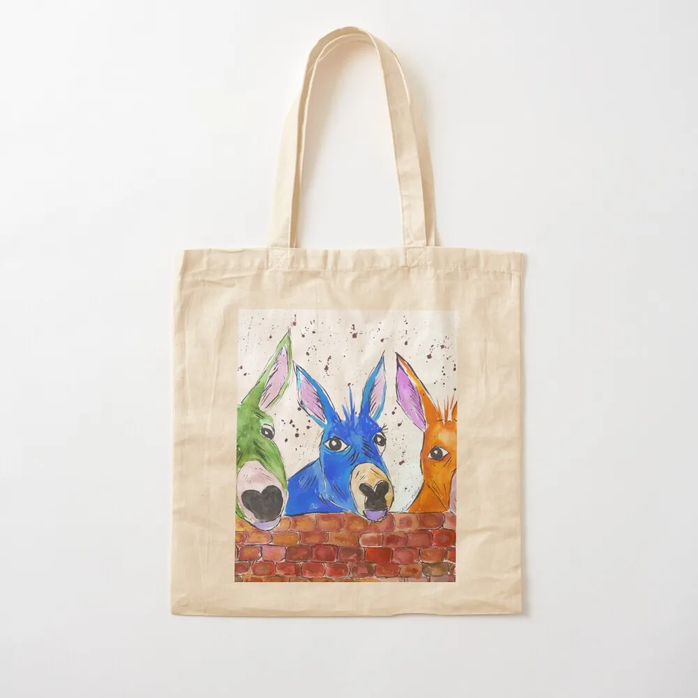 

Three Quirky Colourful Donkeys Tote Bag Canvas shopper bag woman canvas tote Canvas Tote Bag