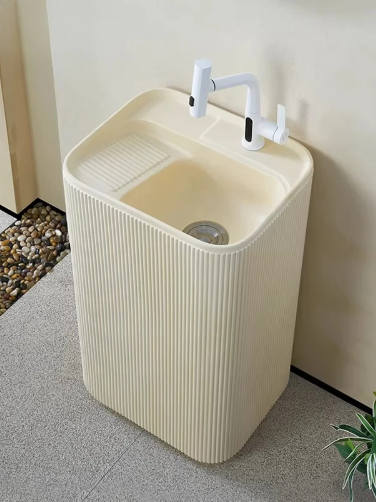 

Cream wind column wash basin integrated floor type outdoor courtyard art personalized wash basin with washboard