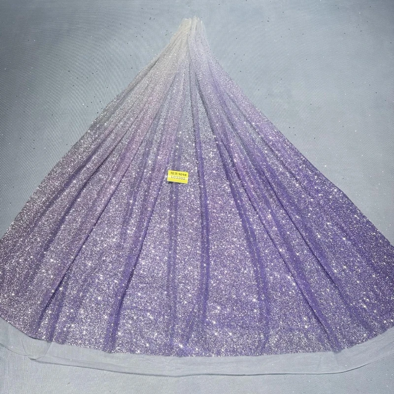 

10 Yards Fadhion Purple Patterned Wedding Dress Fabric with Mesh Gold Spray Lace 150cm Wedding Party Spray gold Tull fabric