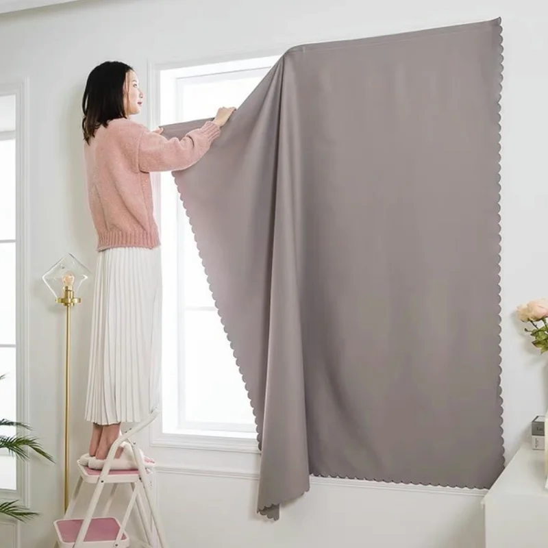 Non perforated magic tape self-adhesive fully blackout and washable curtains, easy to operate, sun protection and thermal insula