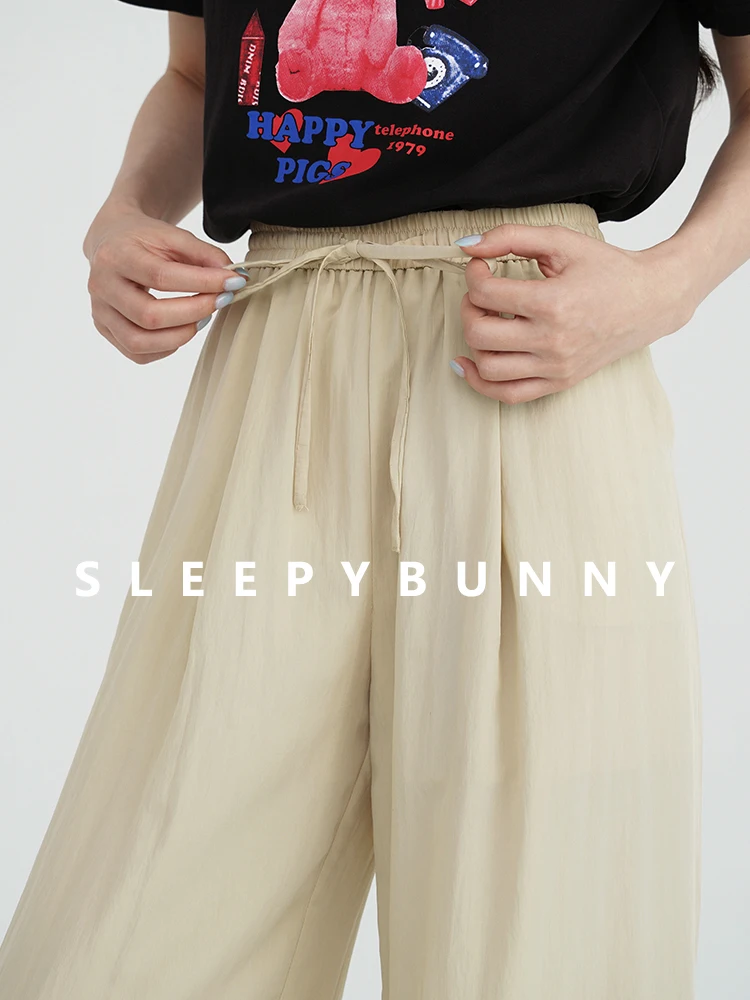 Wide Leg Pants Summer 2025 – Lightweight Drawstring Waist Trousers, Loose Fit Flowy High Waist Casual Long Pants for Daily Wear