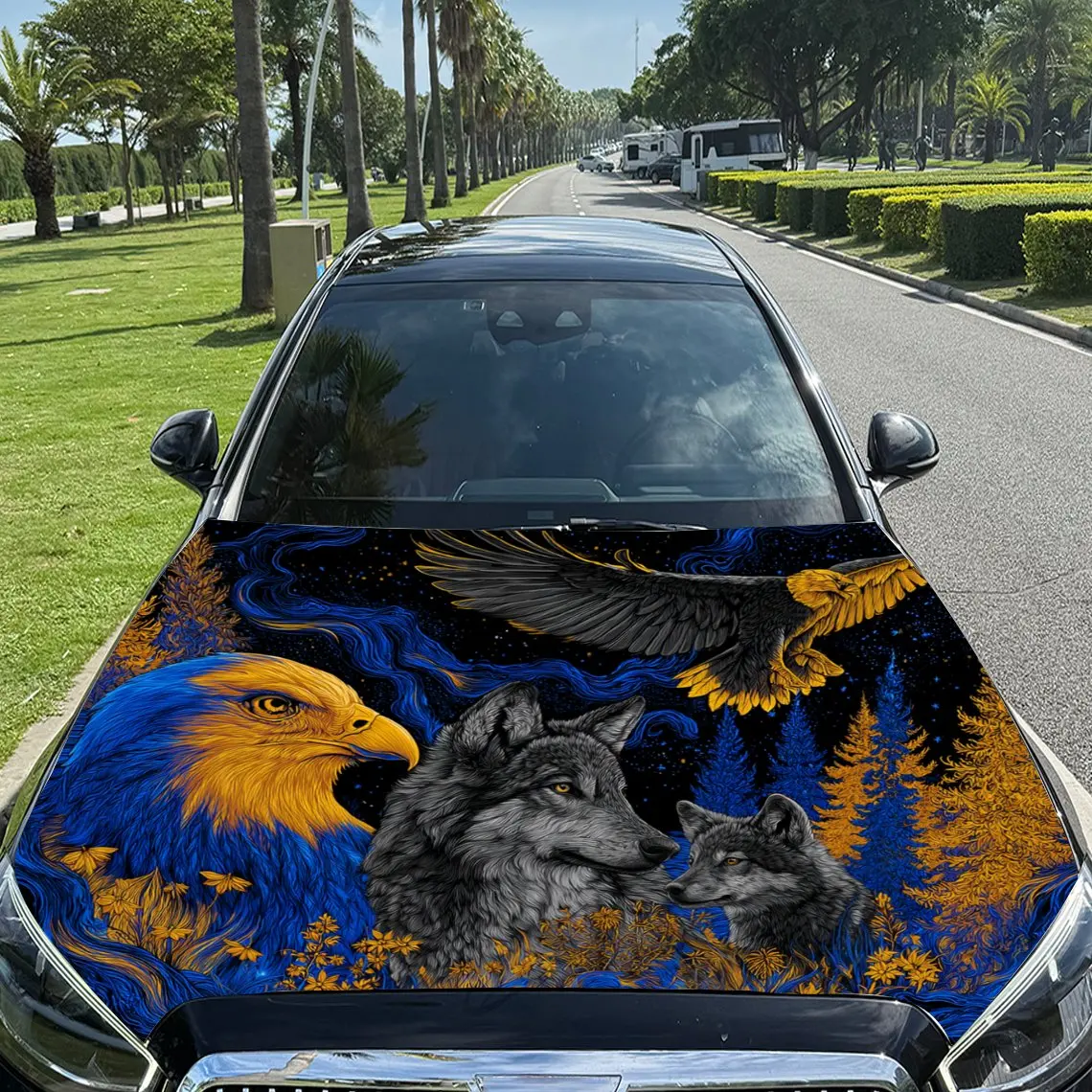 

Наклейки на капот автомобиля Golden Forest Eagle Wolf Print, водонепроницаемые самоклеящиеся, устойчивые к царапинам, легко приклеиваемые, прочные автомобильные ПВХ ст.