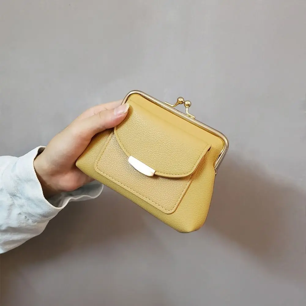 Lychee Pattern Mini Lock Clip Coin Purse PU Leather Keys/Lipsticks/Earphone Kiss Lock Leather Wallet Retro Portable