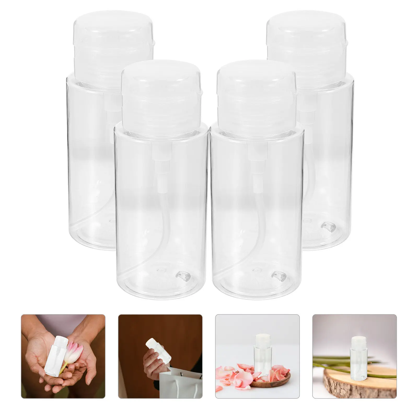 

Набор из 4 флаконов-диспенсеров с помпой, пустые многоразовые бутылки для жидкостей: для жидкости для снятия лака, средства для снятия макияжа, тоника для ухода за кожей