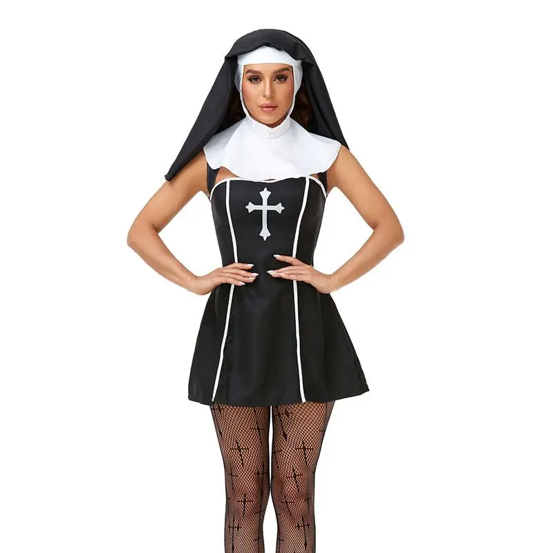 

Women Nun Sister Cosplay Costume Halloween Sexy Bad Habit Lingerie Dress Outfit Exotic Fetish Missionary Nun Erotic Fancy Dress