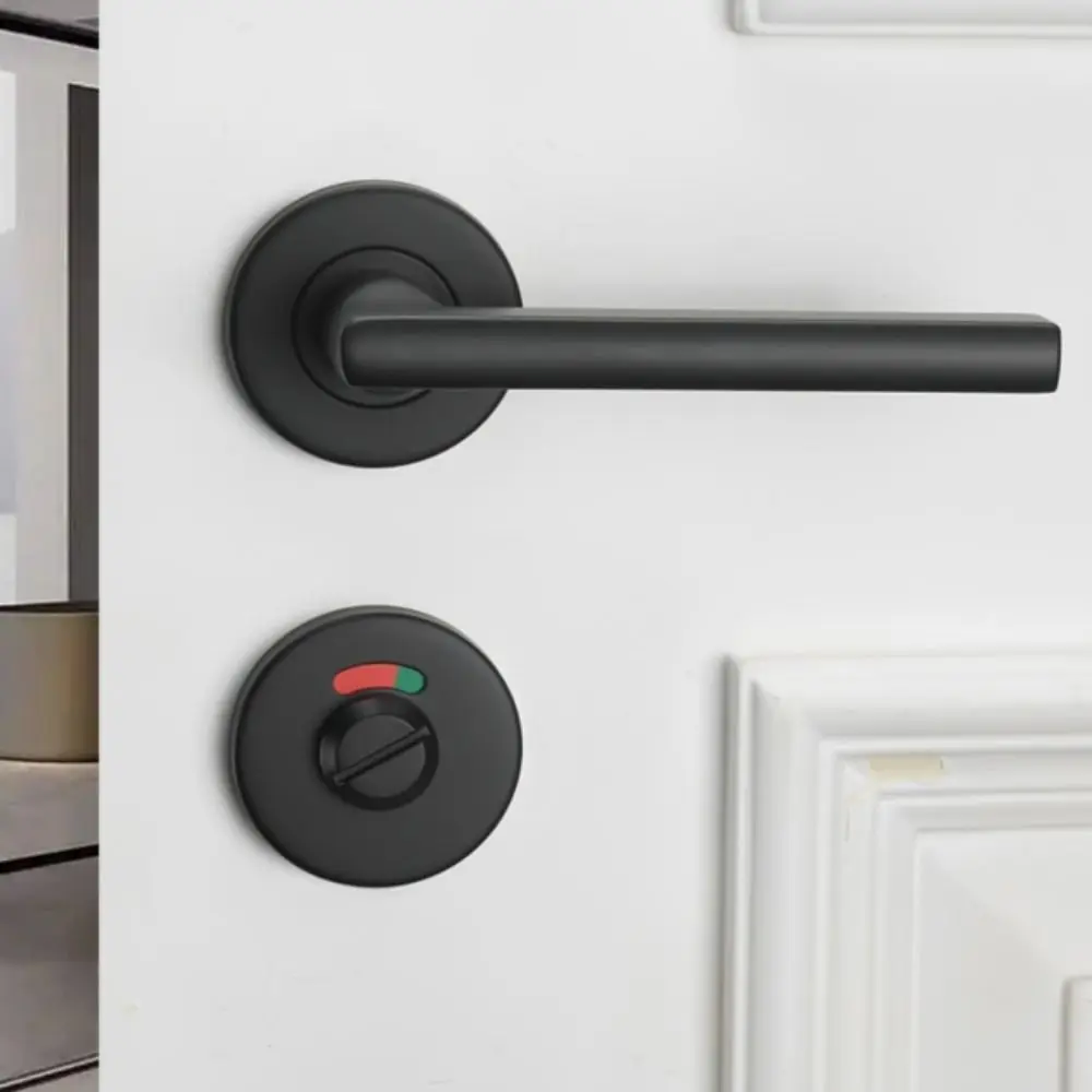 

Stainless Steel Indicator Door Lock Black Color Nylon Plastic Public Toilet Lock Integrated Handle Magnetic Silent Bathroom Bolt