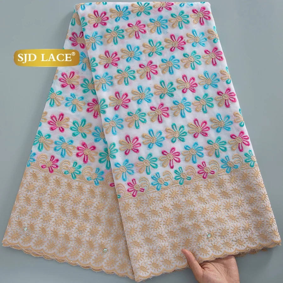 

SJD LACE Swiss Voile Lace Nigerian Cotton Lace Fabrics 2026 High Quality African Stones Lace for Women Party Wedding Dress 4891